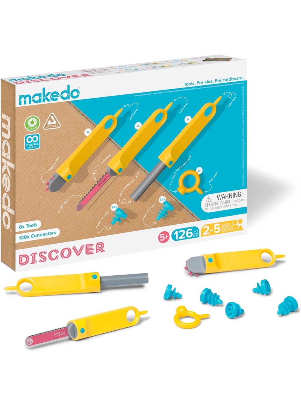 Makedo Discover 126 Piece Cardboard Construction Toolbox STEAM Reusable Toys New
